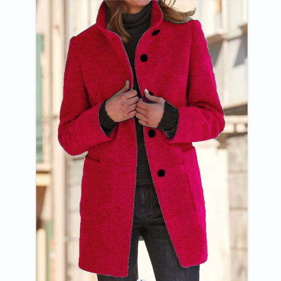 Collar Woolen Coat With Pockets