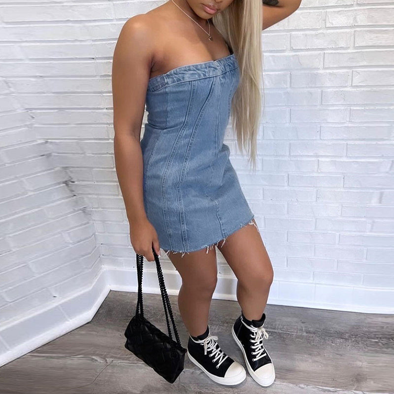 Backless Tube Denim Dress