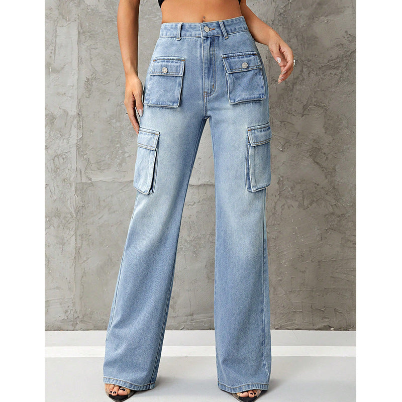 Women's Clothing High Waist Work Clothes Slimming Denim Trousers