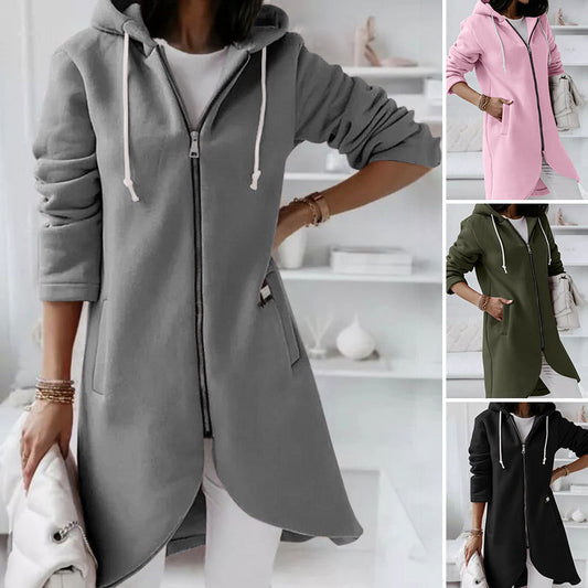 Zipper Hooded Long Sleeve Jacket