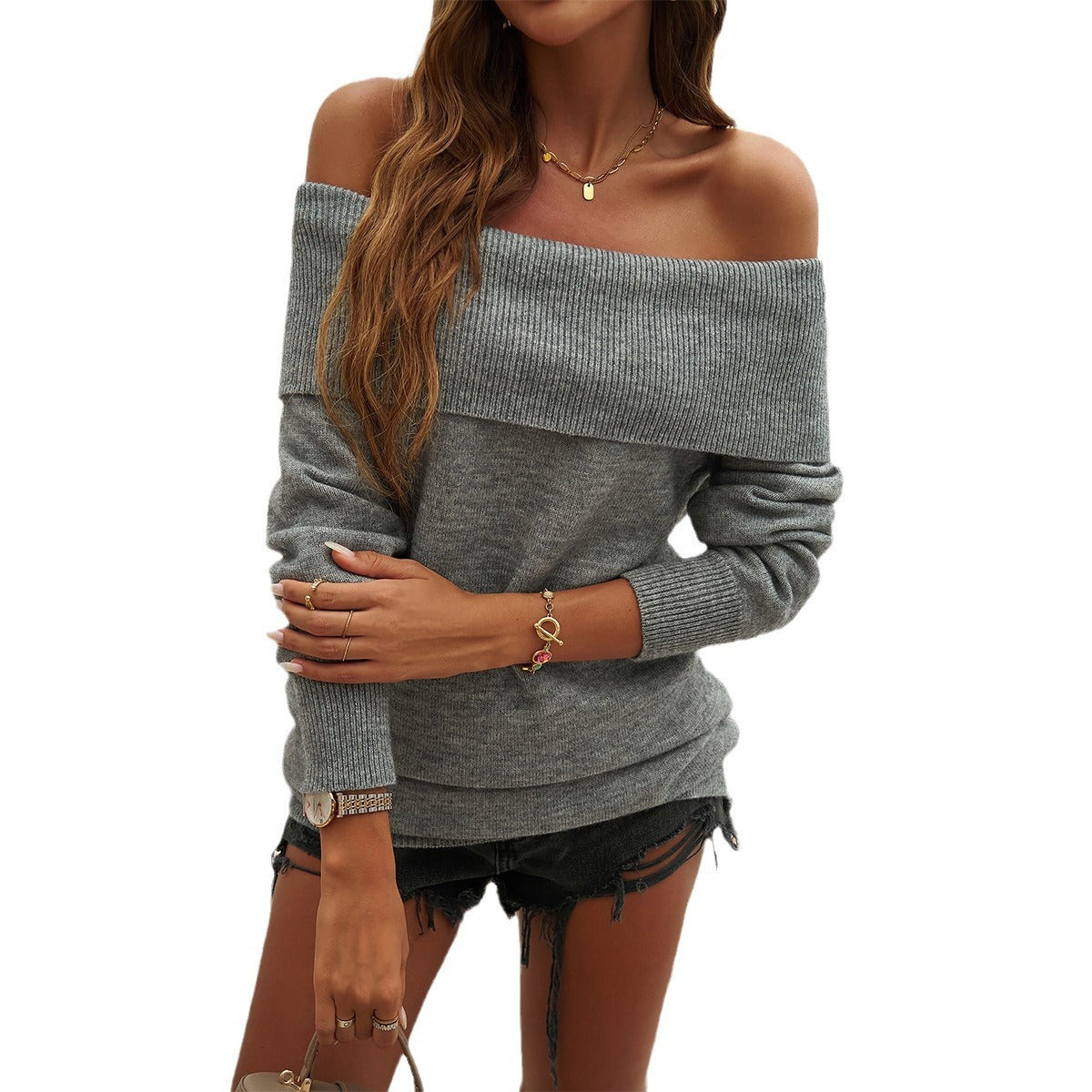 Temperament Leisure Solid Color Pullover Sweater