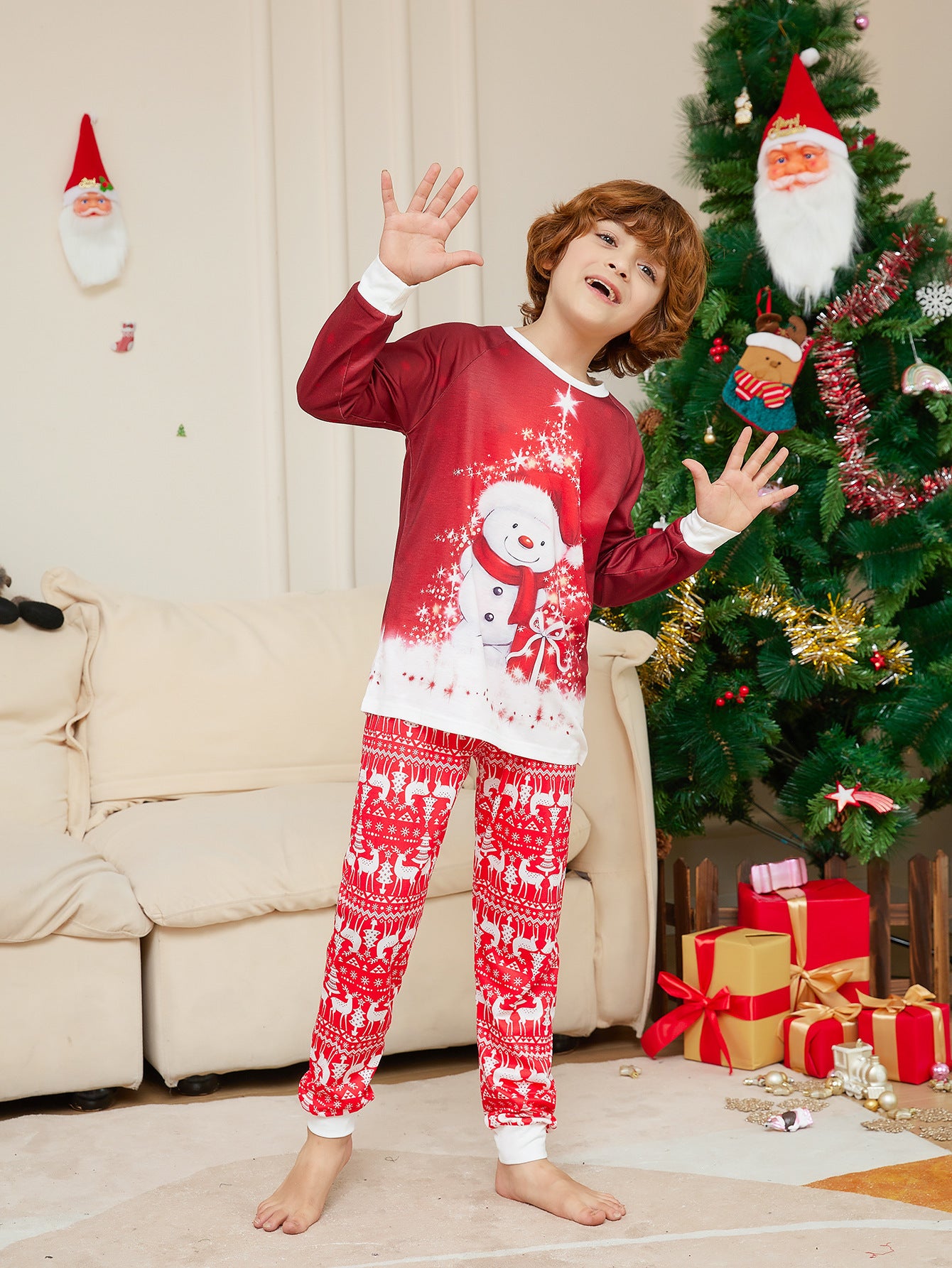 Snowman Scarf Parent-child Christmas Pajamas Set