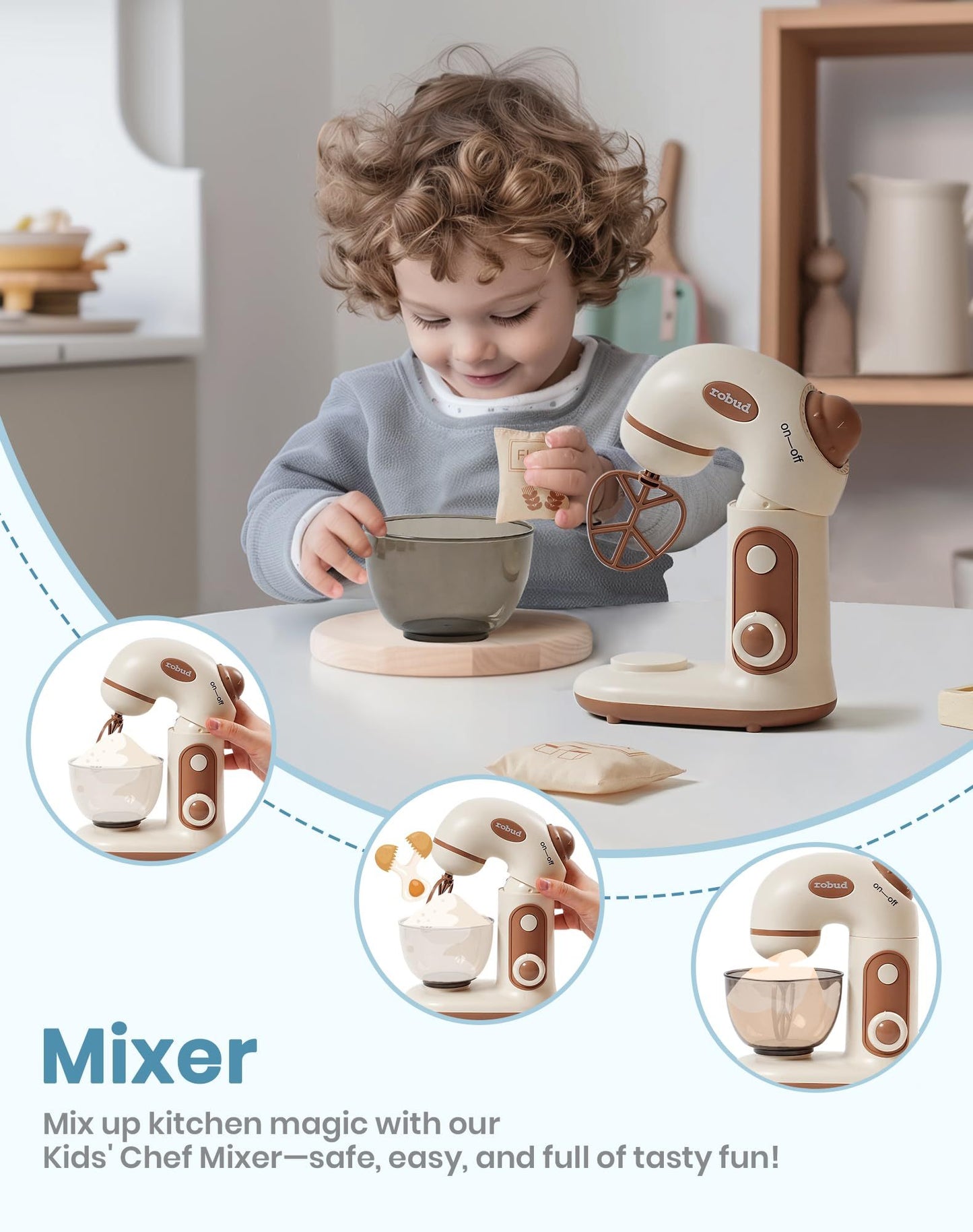 ROBOTIME Wooden Pretend Play Kitchen Playset Food Set With Bread Maker Juicer