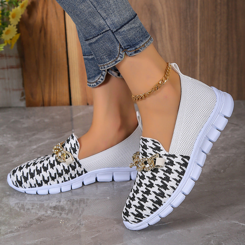 Casual Houndstooth Print Chain Mesh Shoes