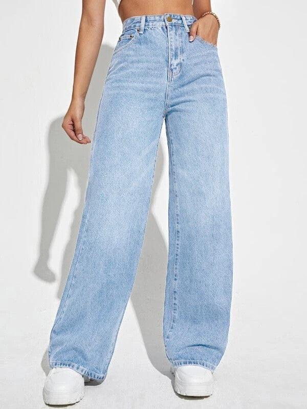 High Waist Slim Straight Jeans