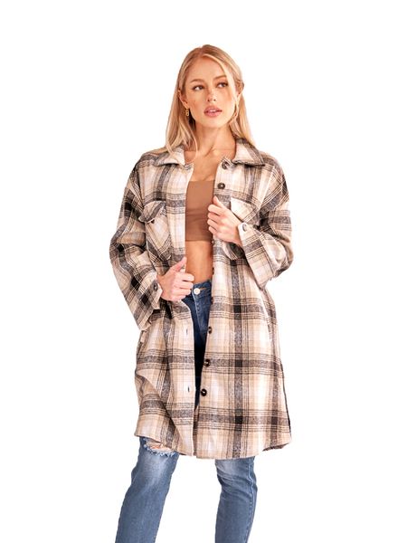 Women's Plaid Long Sleeve Button Down Shacket Coat