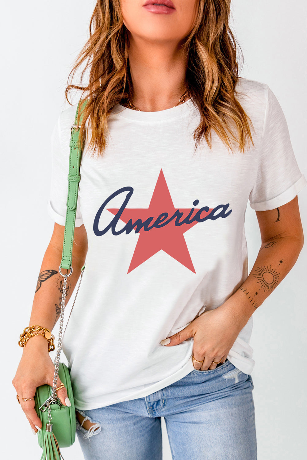 Star Round Neck Short Sleeve T-Shirt