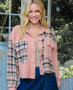 Hailey & Co Plaid Mixed Cropped Jacket