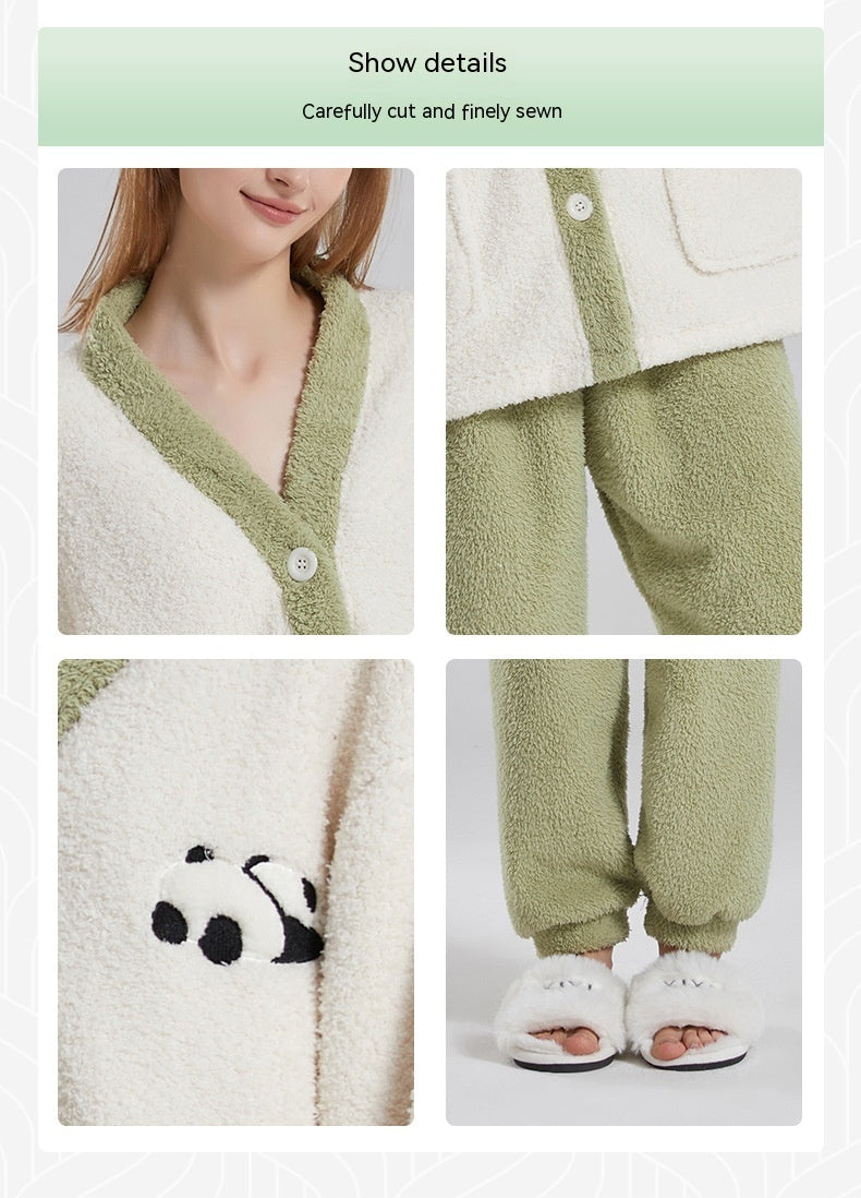 Couples Half Velvet Cartoon Panda Pajamas Suit