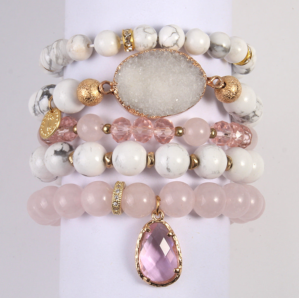 Natural Pink Crystal Glass Crystal Cluster Bracelet