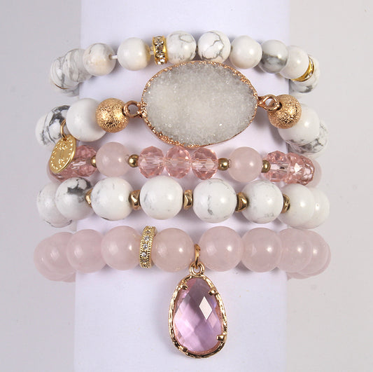 Natural Pink Crystal Glass Crystal Cluster Bracelet