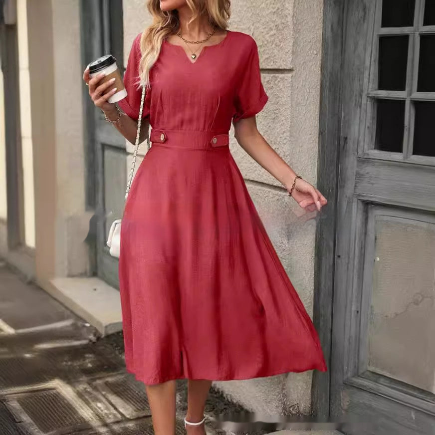 Short Sleeve Elastic Waist Dress