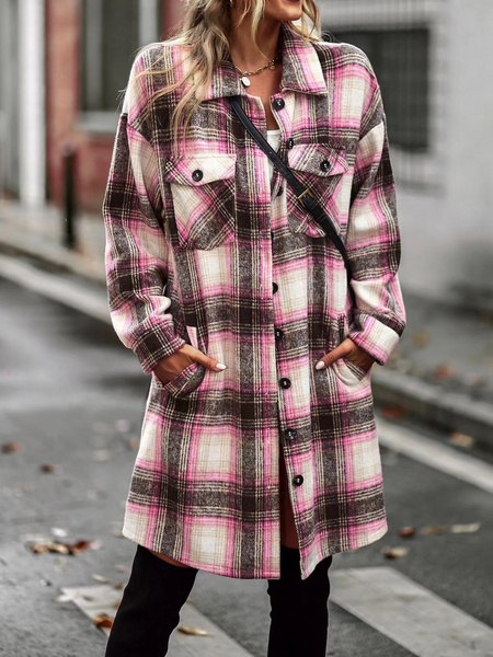 Women's Plaid Long Sleeve Button Down Shacket Coat