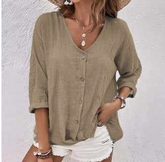 Cross-border V-neck Buttons Chiffon Cardigan Long Sleeve