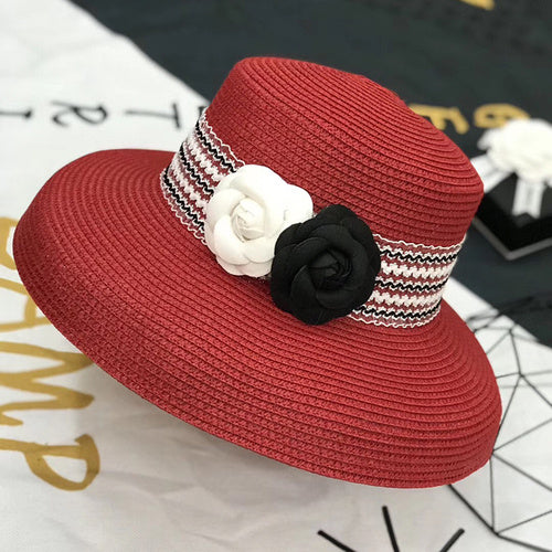 Camellia Retro Elegant Sunshade Straw Hat