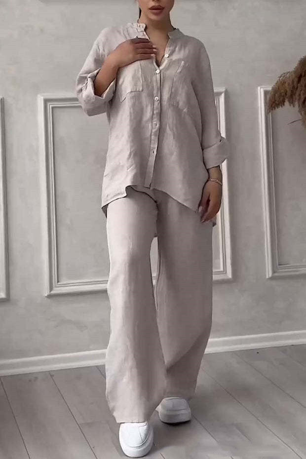 Stand Collar Long Sleeve Casual Top Two-piece Pants Set