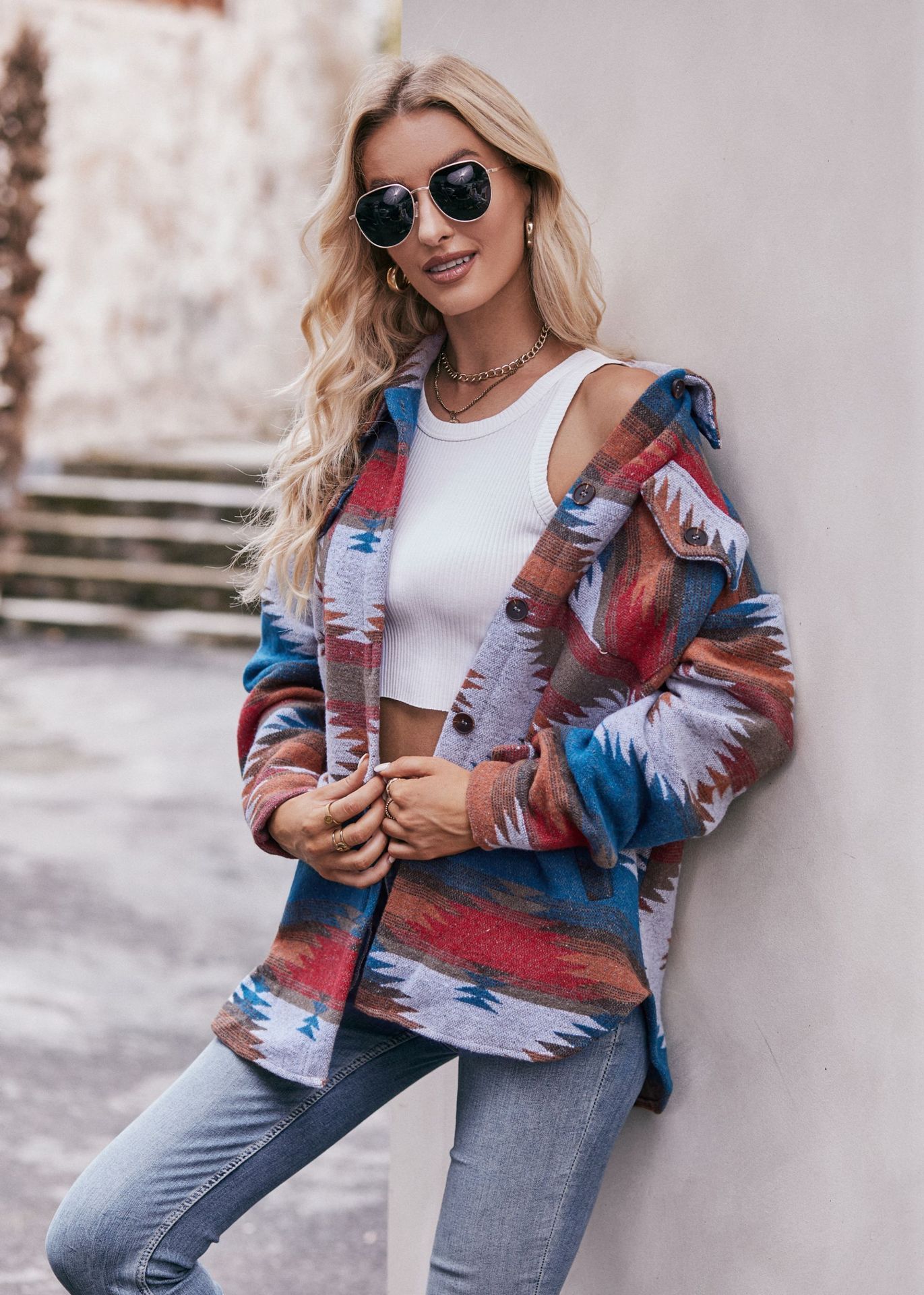 Geometric Print Shacket