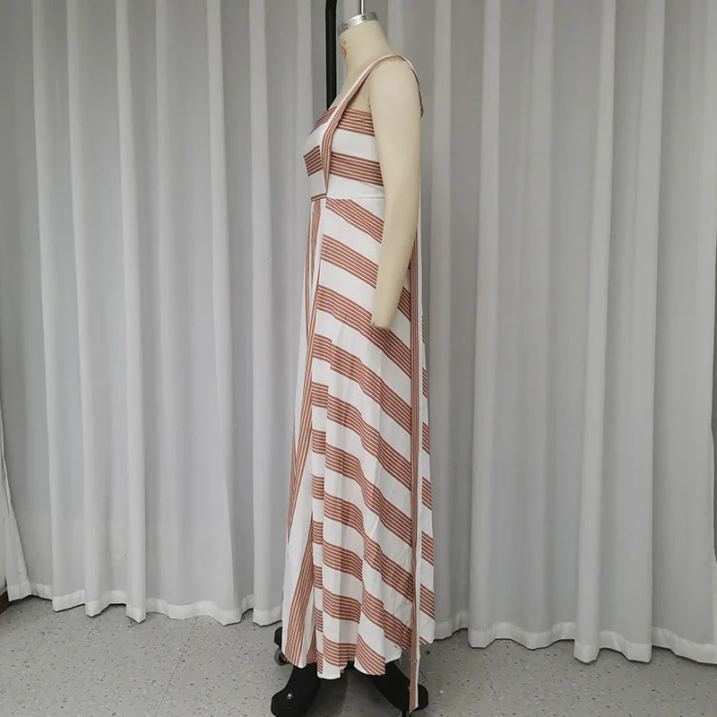 Striped Printed Simple Comfortable Sling Long Dress