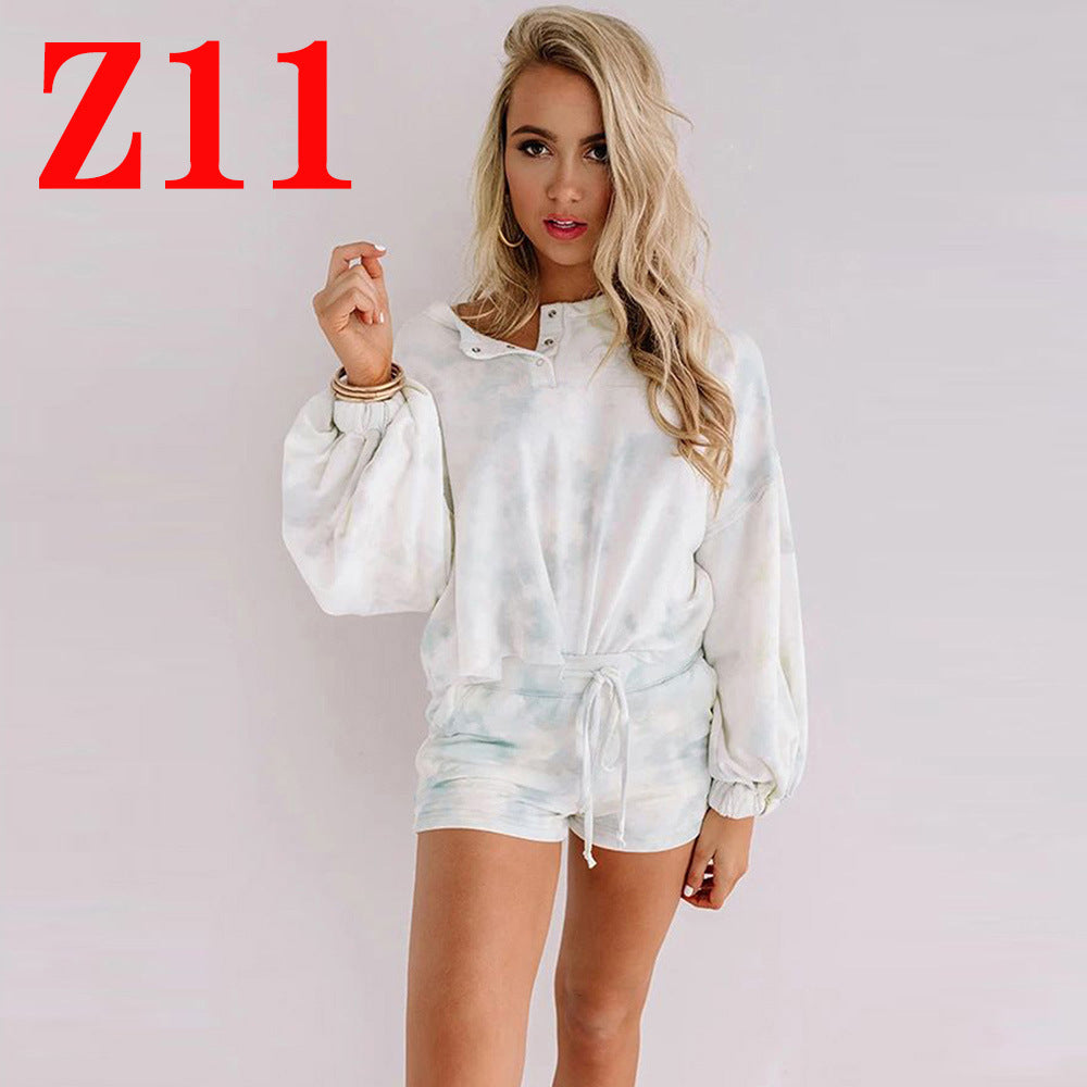 Loose T-shirt Pullover Long-sleeved Shorts Set