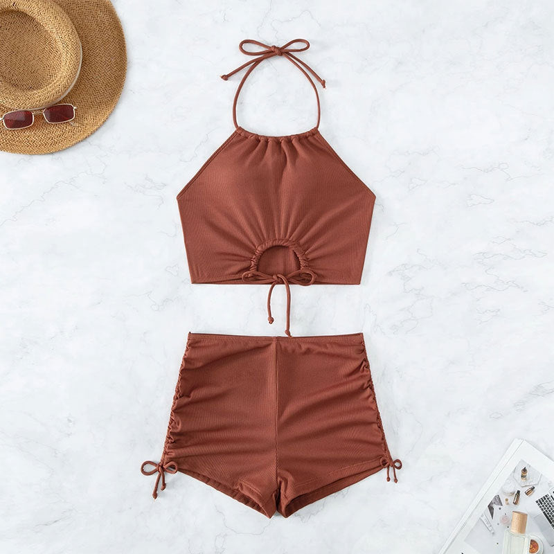 Halter Neck, Drawstring 2 piece Swimsuit