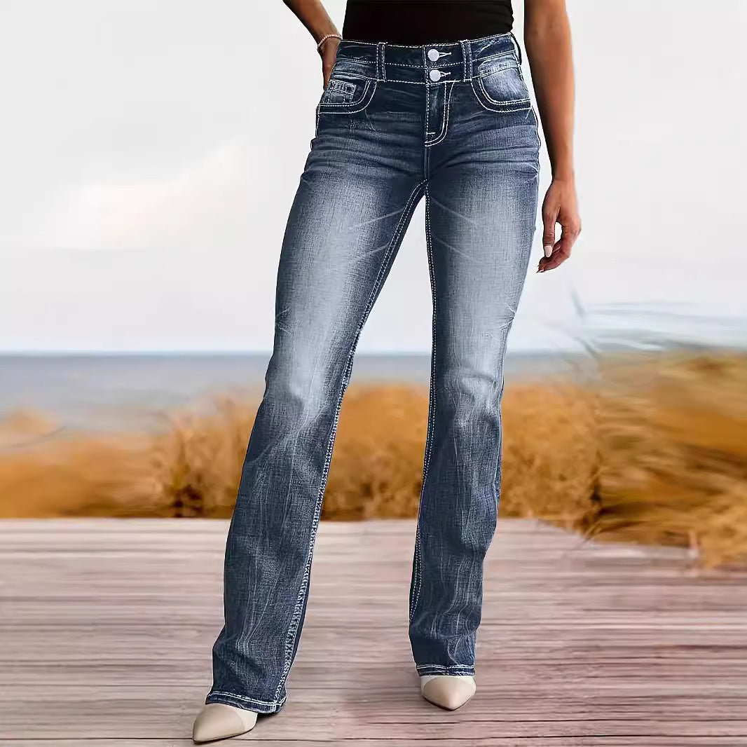 High Waist Straight Slim Fit Slimming Versatile Jeans