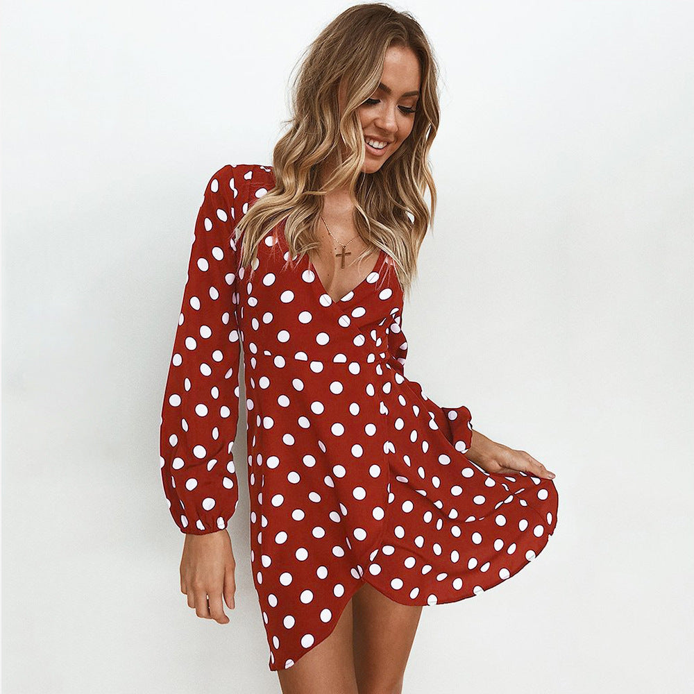 Long Sleeved Polka Dot Bottomed Dress