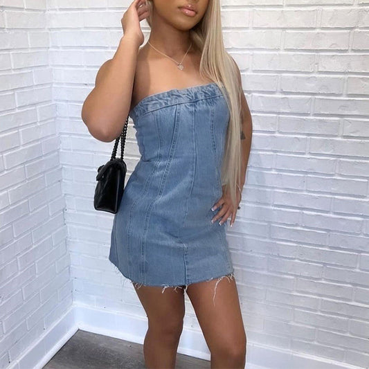 Backless Tube Denim Dress