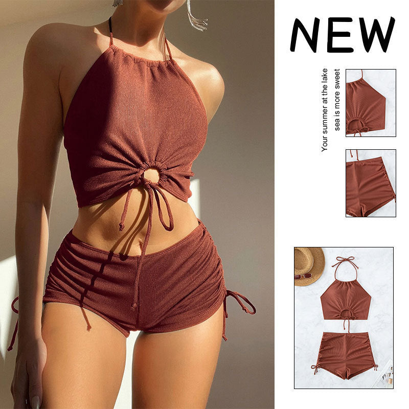 Halter Neck, Drawstring 2 piece Swimsuit