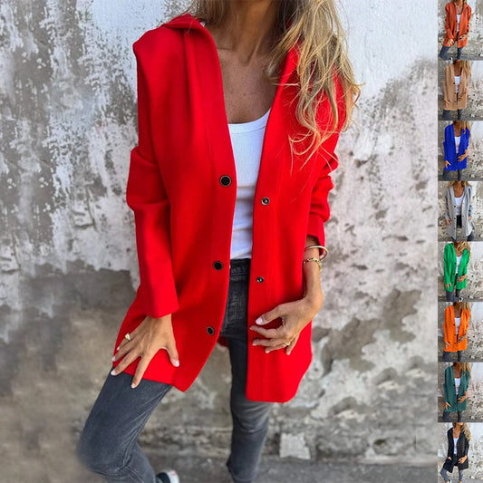 Casual Hooded Single-Breasted Cardigan Solid Color Jacket