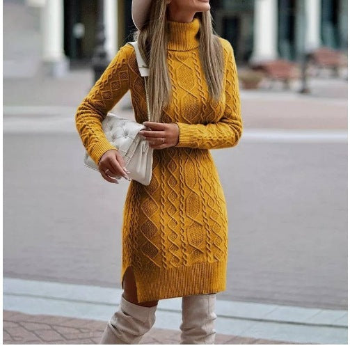 Solid Color Split Twist Mid-length Sweater Dress