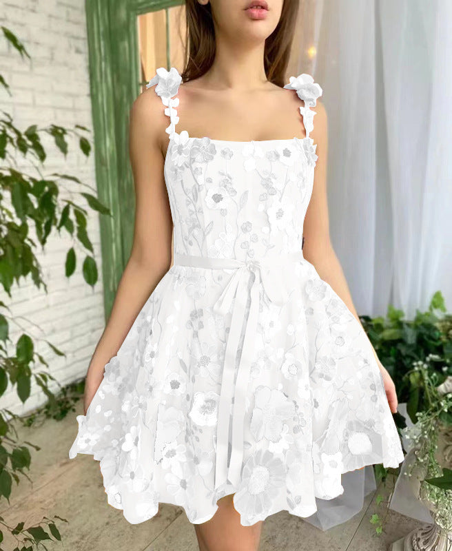 Three-dimensional Flower Embroidery, Sweet A-line Suspender Dress