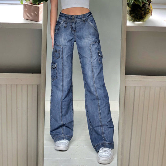 Multi Pocket Loose High Waisted Jeans