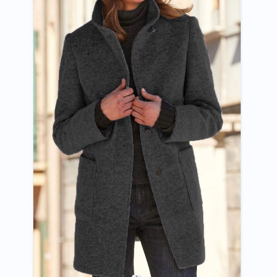 Collar Woolen Coat With Pockets