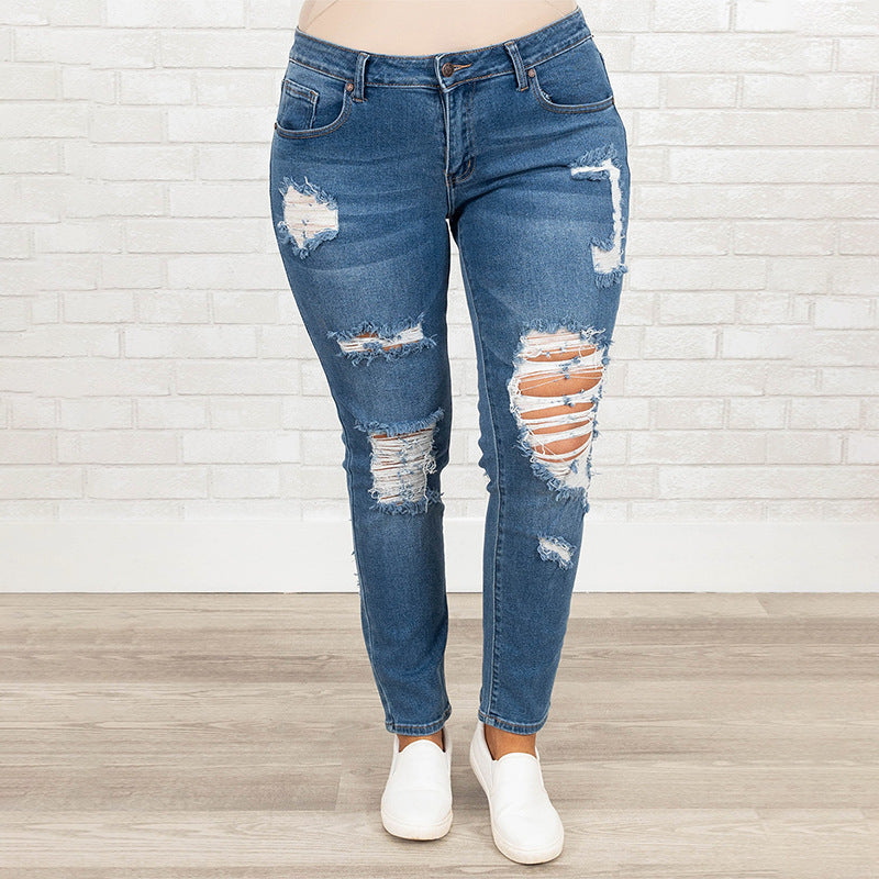 Plus Size Worn Fashion Jeans Women