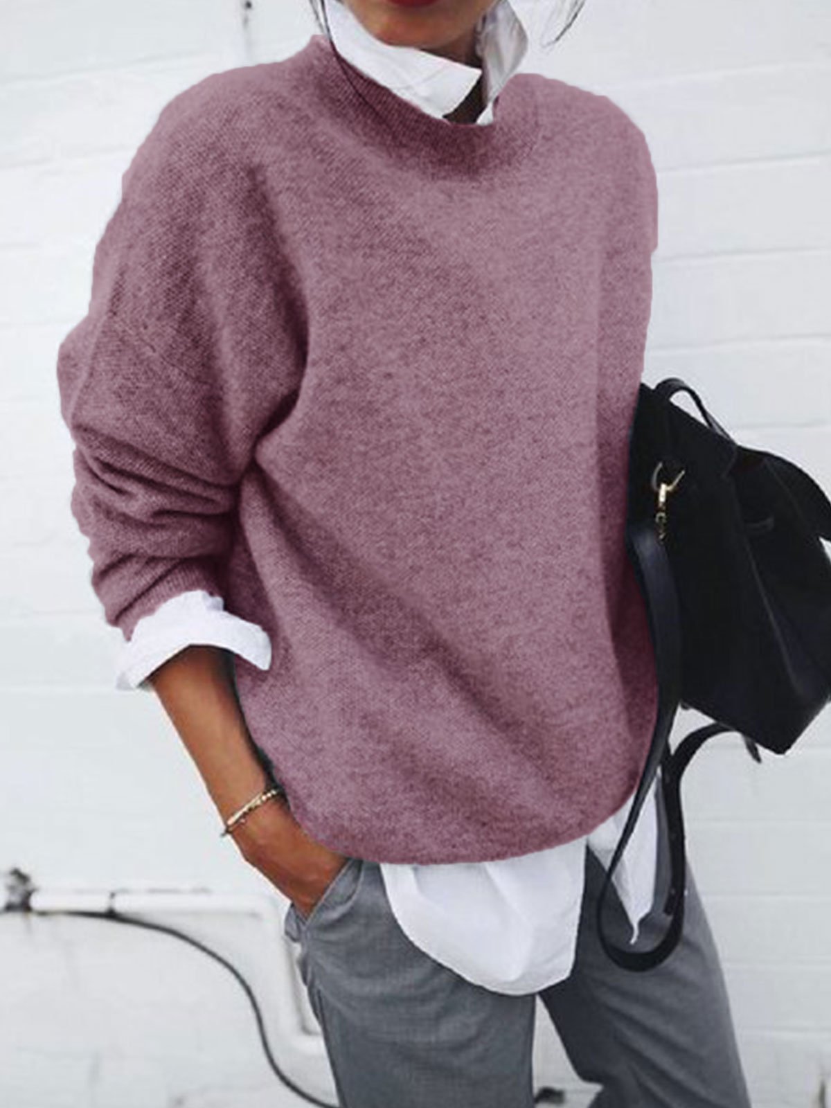 Long Pullover Solid Color Knitted Cashmere Sweater