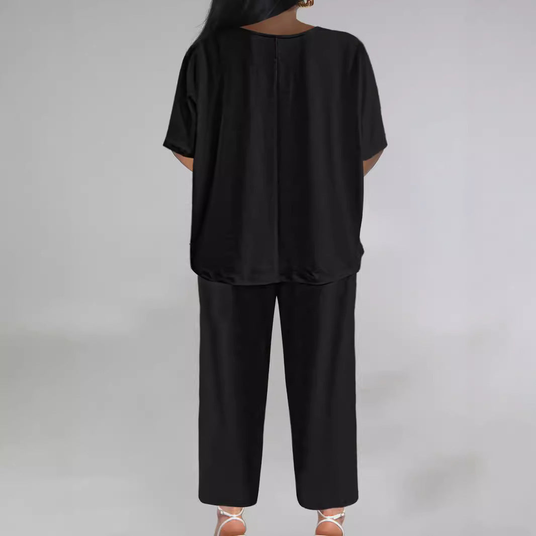 V-neck Batwing Sleeve Loose Wide Leg Pants Suit