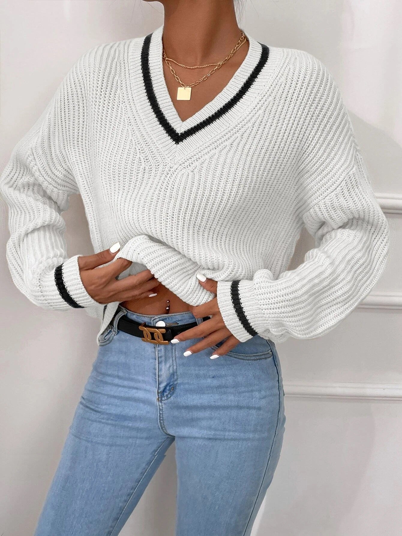 Cable Knit V Neck Sweaters