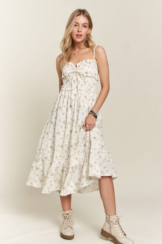 ADORA Smocked Floral Sweetheart Neck Cami Dress