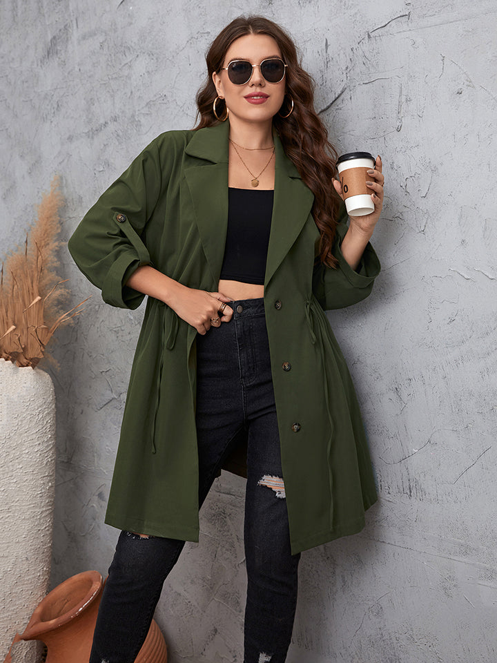 Honey Plus Size Lapel Collar Roll-Tab Sleeve Trench Coat