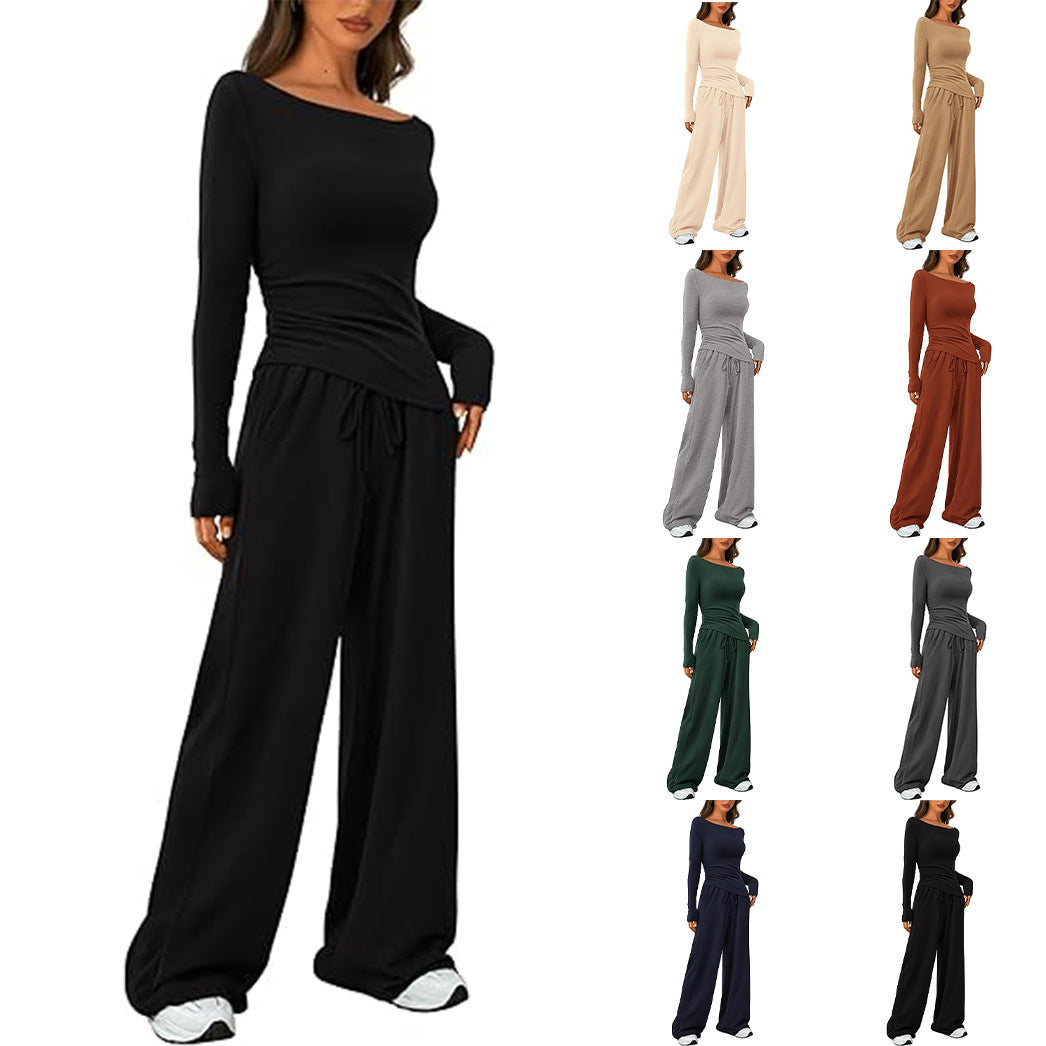 Casual Suit Asymmetric Long-sleeved T-shirt Wide-leg Pants