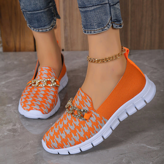 Casual Houndstooth Print Chain Mesh Shoes