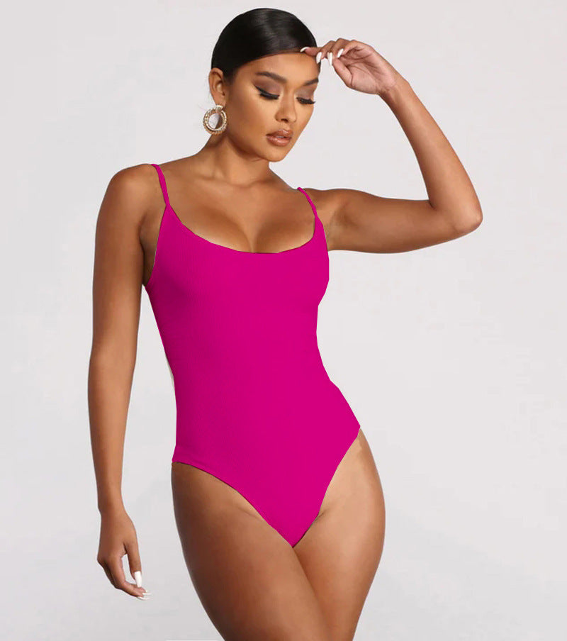 Classic Backless Solid Color Triangle One-piece Swimsuit