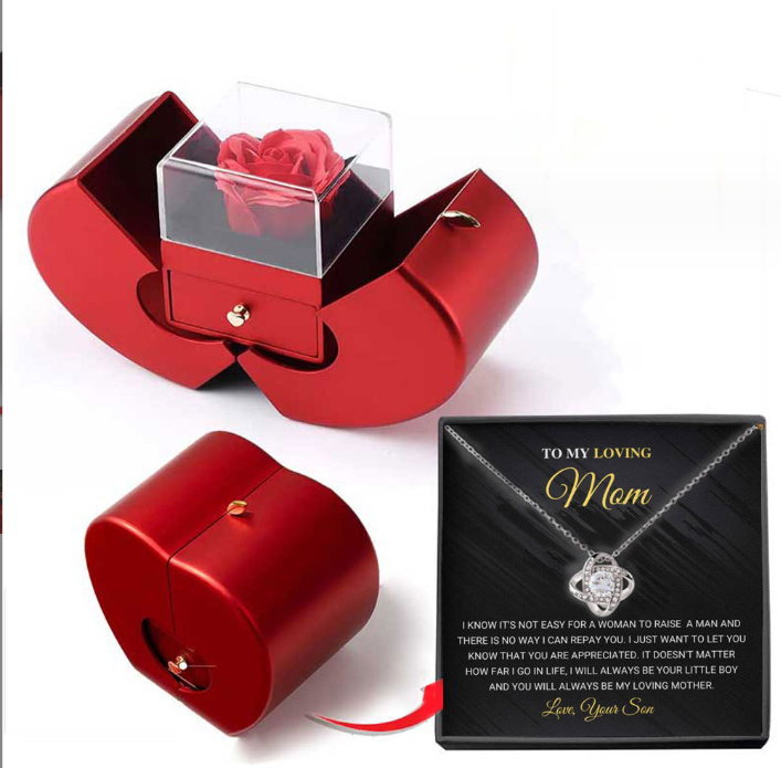 Fashion Jewelry Box Red Apple Necklace Eternal Rose With Artificial Flower Rose Flower Jewelry Box