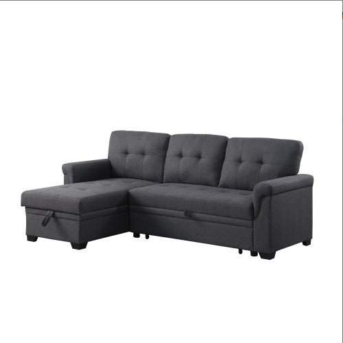 Dark Gray Linen Reversible Sleeper Sectional Sofa With Storage Chaise