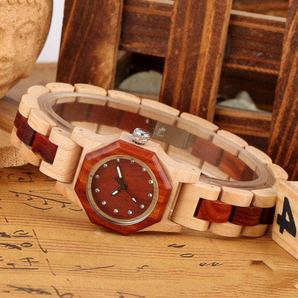 Octagon Face Diamond Ladies Wooden Watch