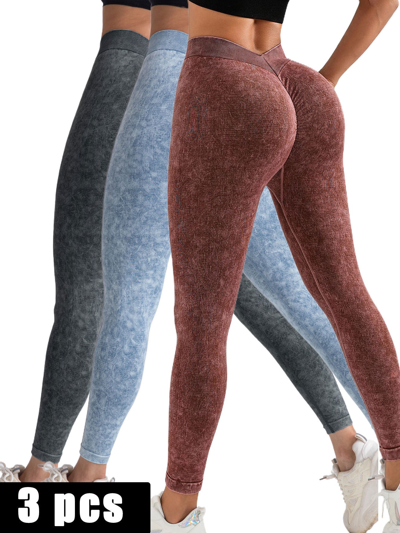 3 Pack V-Back Scrunch Butt Workout Leggings