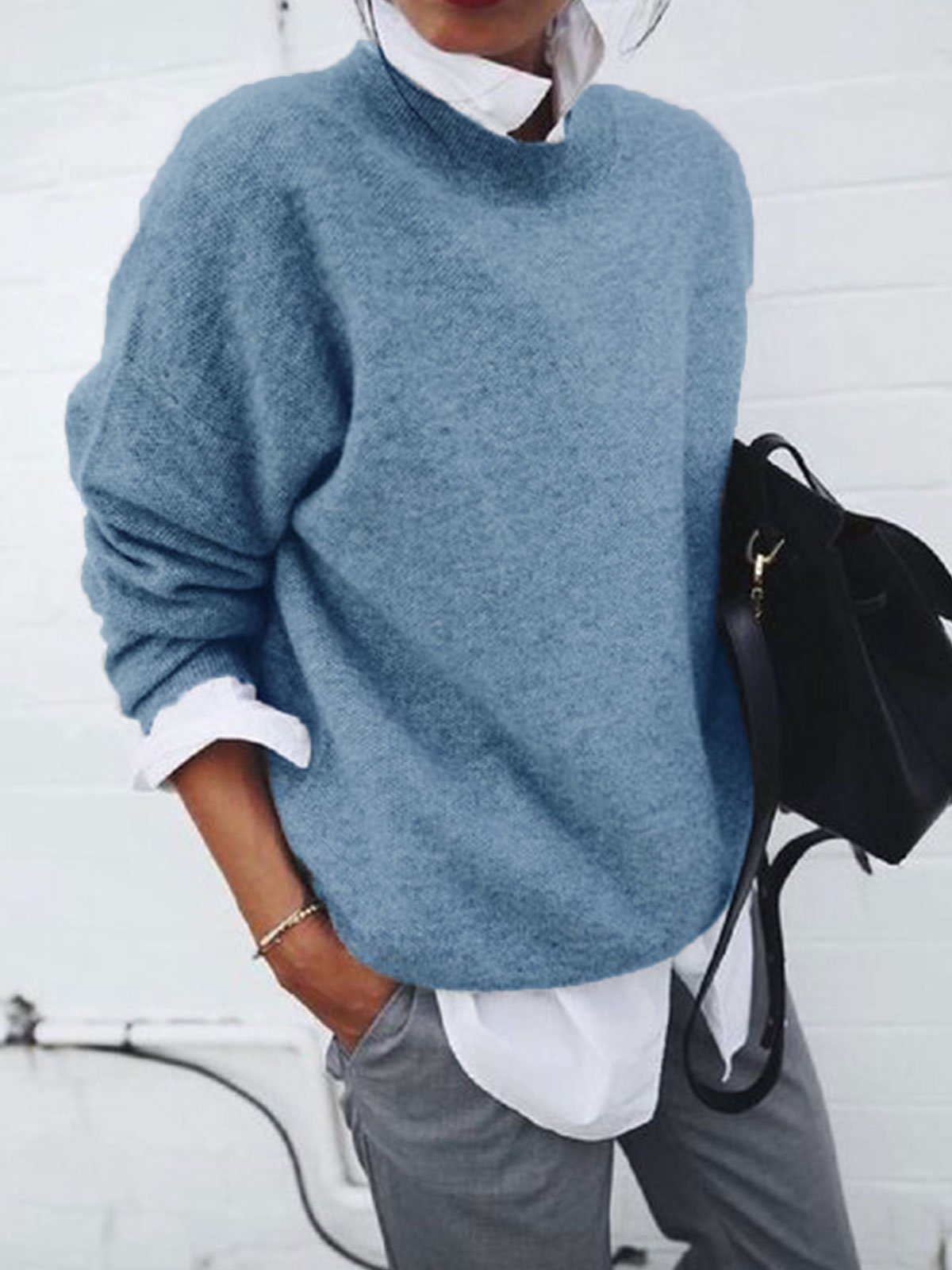 Long Pullover Solid Color Knitted Cashmere Sweater