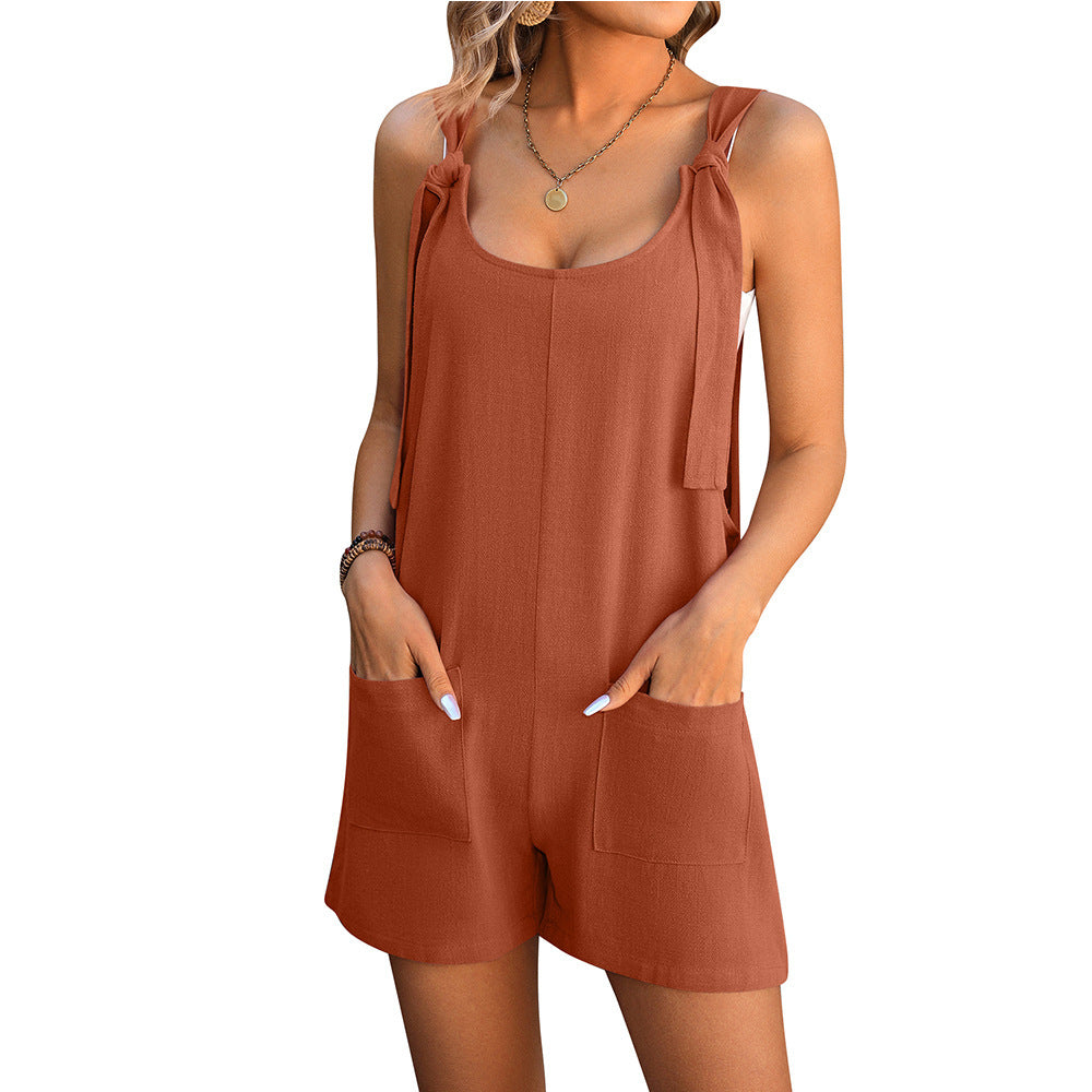 Shorts Jumpsuit With Pockets, Straight Overall Pants