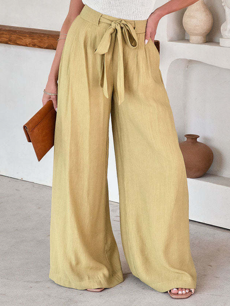 Women's Wide Leg Tie-belt Pants