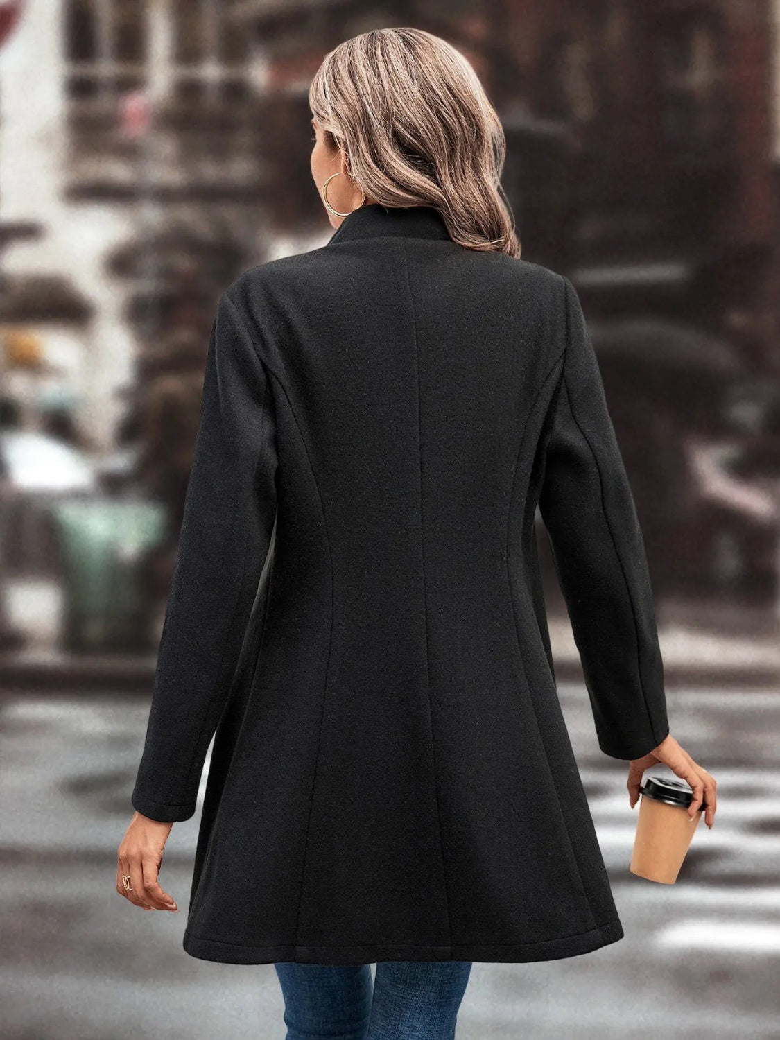 Collared Neck Long Sleeve Longline Coat